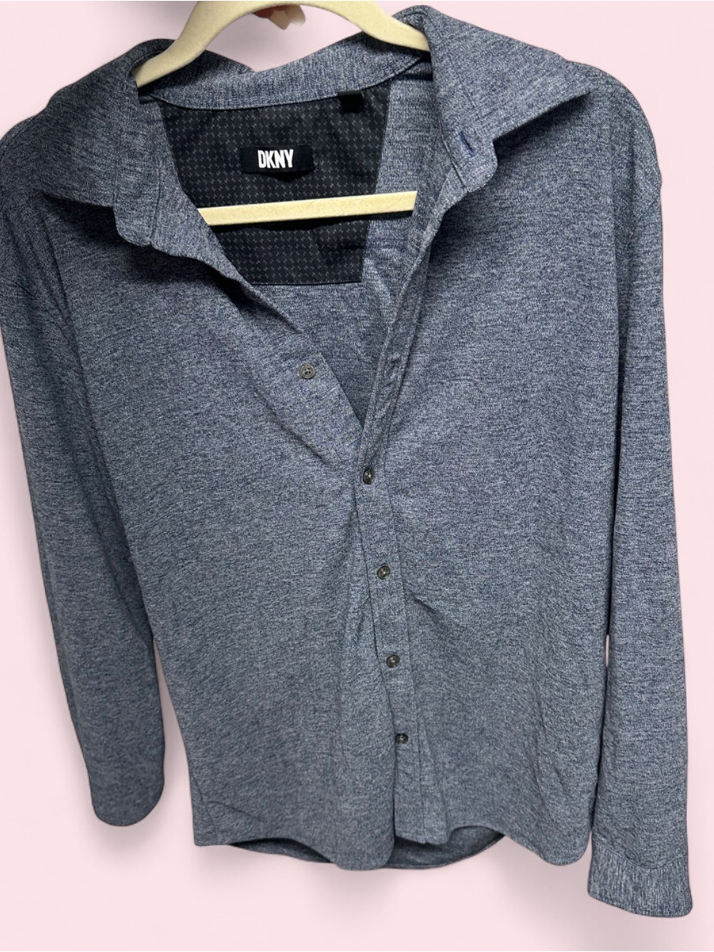 DKNY Blue Heathered Knit Button-Up Shirt